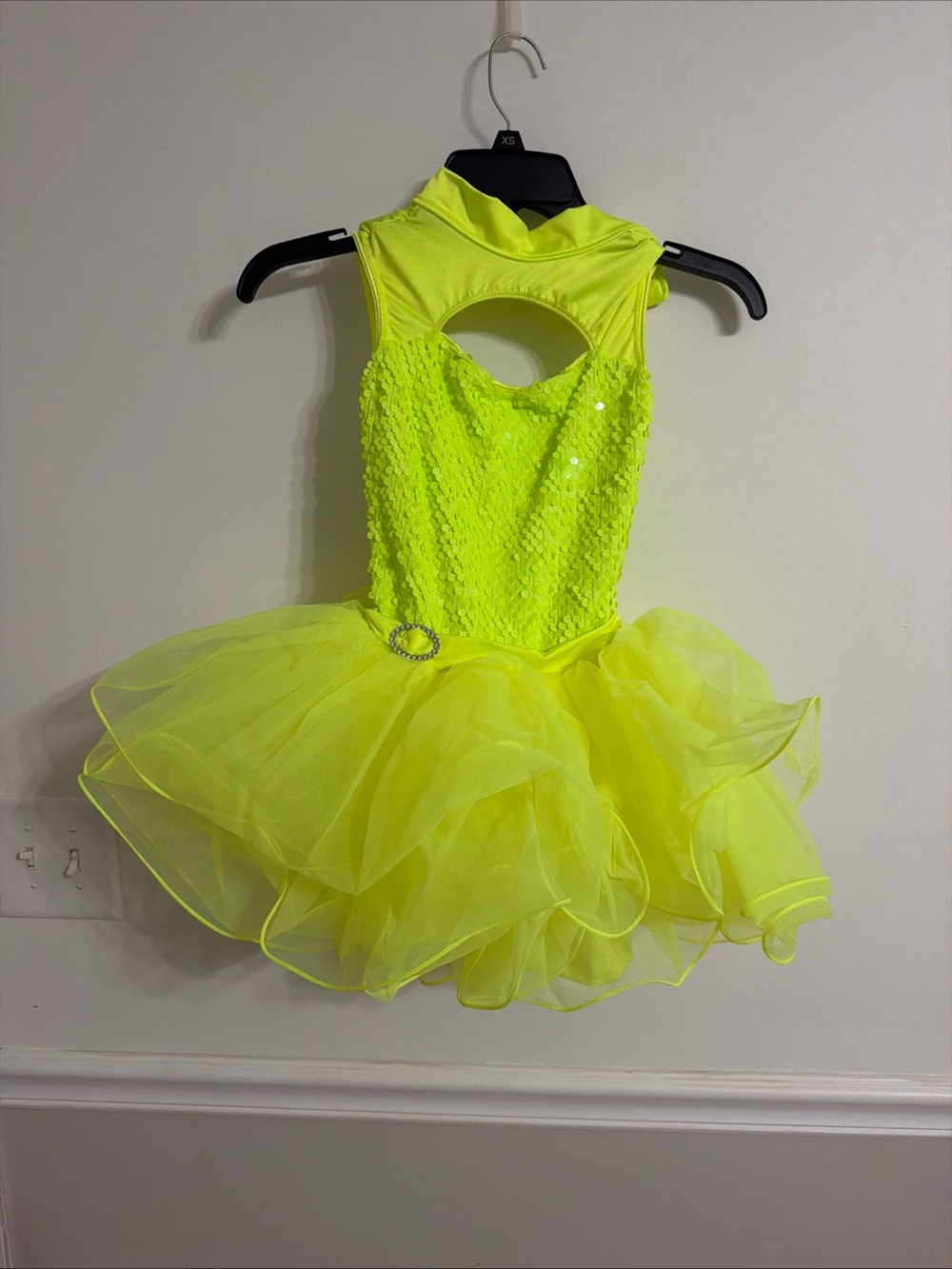 Neon Yellow Sequin Tulle Dance Dress for Girls